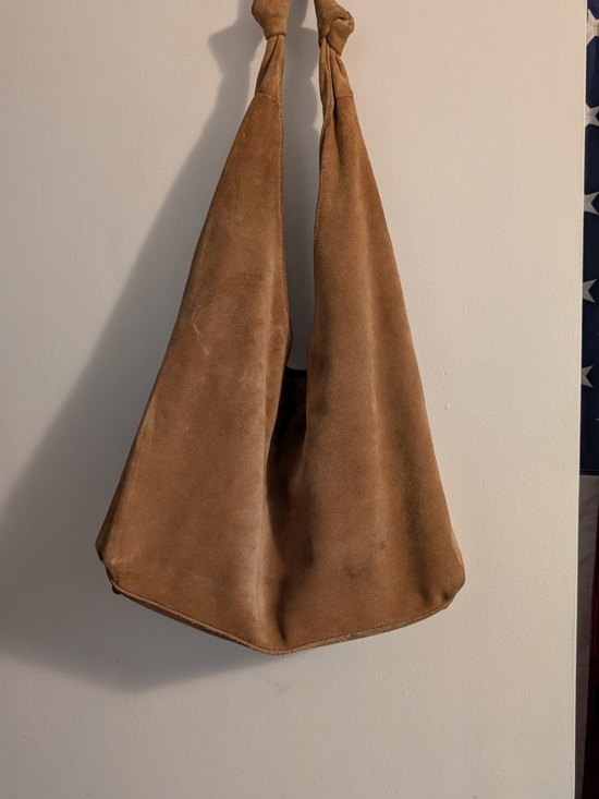 American Leather Co. Handbags - Tan Suede Knotted Hobo Bag